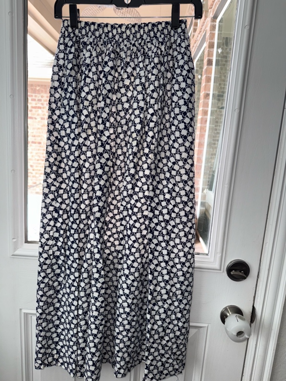 Vintage Lee Navy and White Geometric Elastic-Waist Maxi Skirt